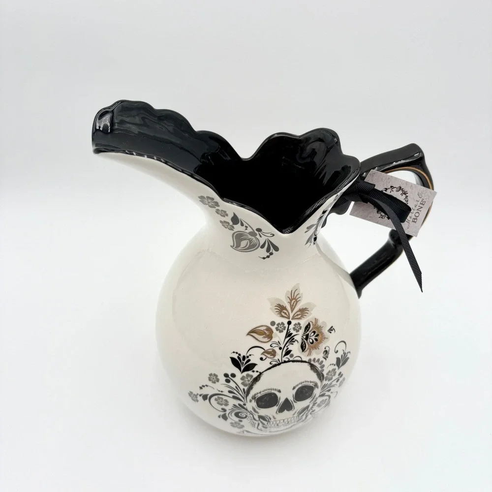 Potters Studio Mortal & Bone Skull Pitcher Decorative Halloween Gothic Decor NEW
